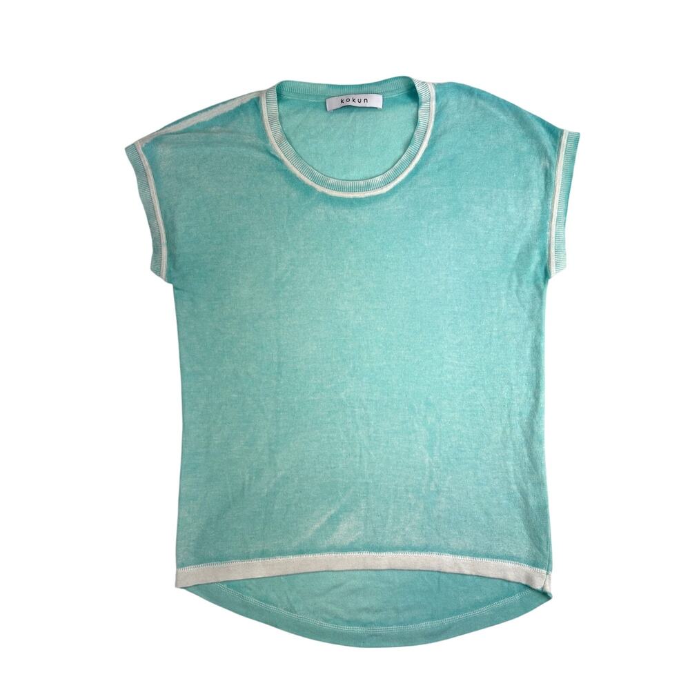 Kokun Bamboo Overdye Turquoise Tee Size S 80% Bamboo 20% Cashmere | Retail $185